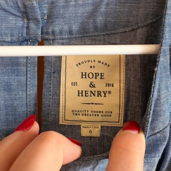 Hope & Henry Blue Organic Cotton Chambray Sleeveless Romper with Belt Size 6 - Picture 3 of 10